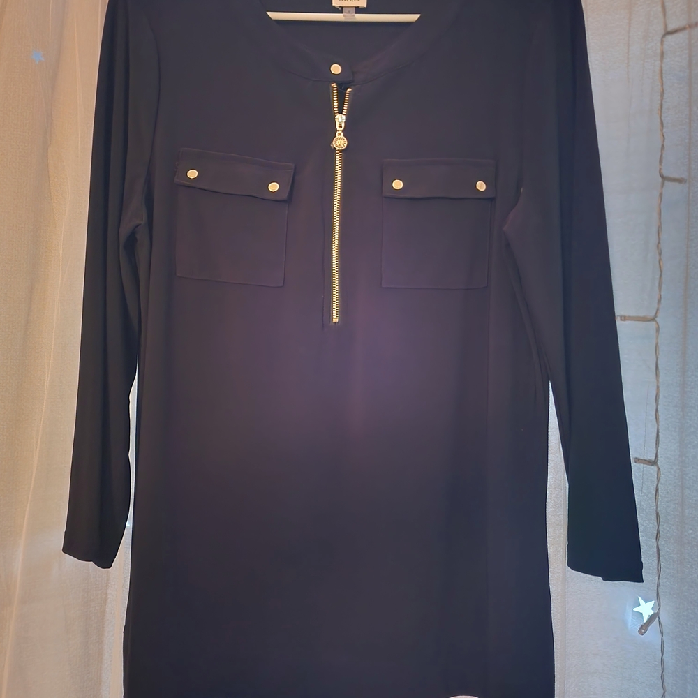 Elegant Black Top with Gold Zipper